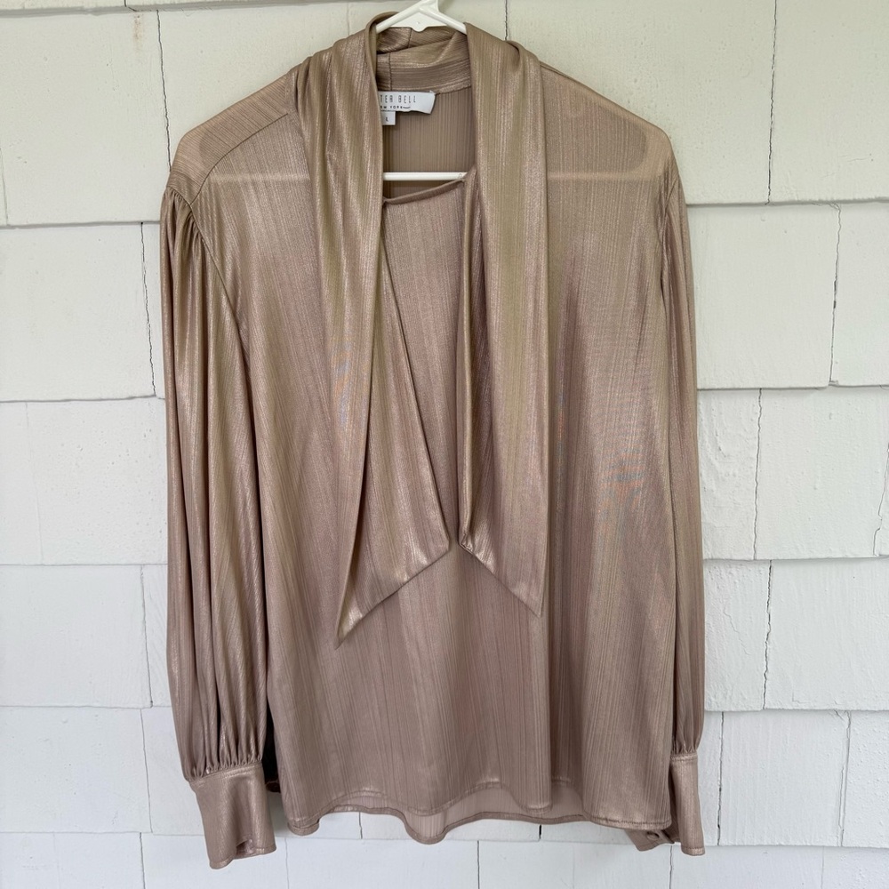 HUNTER BELL Tie-Neck Blouse Gold Metallic size Large